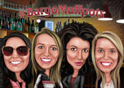 Skupina v barové barevné karikatuře z fotografií pro perfektní osobní dárek