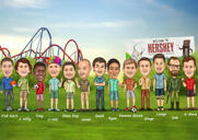 Caricature d'activités de plein air en groupe