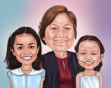 Caricature de grand-mère et petits-enfants