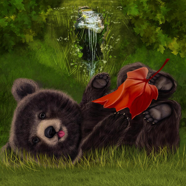 Caricatură de urs în stil colorat cu fundal natural
