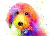 Retrato de caricatura de cachorro fofo com etiqueta personalizada de fotos em estilo aquarela