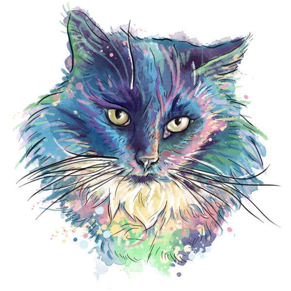 Retrato de gato personalizado de fotos - Pintura de acuarela en colores pastel suaves