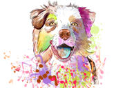 Australian Shepherd Aquarell Stil Karikatur Portrait von Photo