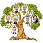 Caricatura divertida de árbol genealógico impresa en lienzo grande