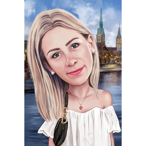 Person Caricature in Color Style with Custom Background from Photos