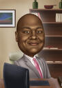 Affärsman på arbetsplatsen tecknad porträtt från foton för chefspresent