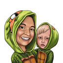 Babysitter and Baby Colored Cartoon Caricature from Photos