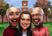 Group Caricature of Three Persons in Colored Style with Custom Background