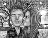 Лес любви - Карикатура пары в черно-белом стиле по фотографии