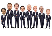 Caricatura de padrinos de boda con esmoquin