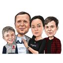 Caricature colorée de famille de 4 personnes