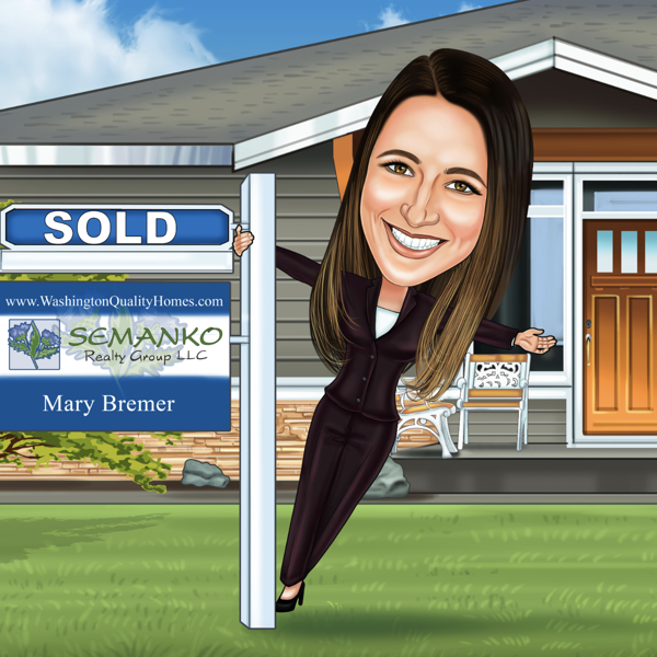 Realtor Cartoon Caricature with Sold Sign and Business Info
