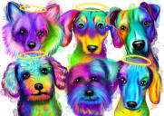 Retrato em aquarela de grupo de cães