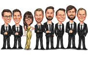 Caricatura de padrinos de boda con damas de honor