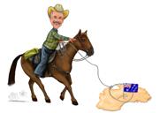 Caricatura de pessoa e cavalo em estilo colorido a partir de fotos