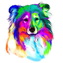 Portret de desene animate cu câine Collie, în stil acuarelă, cu stropi de fundal