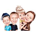 Portrait de dessin animé d'une mère avec ses enfants