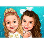 Baby Girls Caricature Portrait from Photos with Colored Background