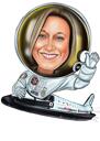 Personalisierte Astronauten-Karikatur im Farbstil auf weißem Hintergrund