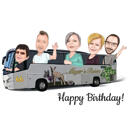 Família em desenho de desenho animado de ônibus