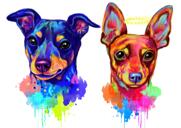 Pamětní portrét dvou psů ve stylu akvarelu s halo