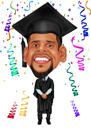 Dibujos animados de graduación con el logotipo de la universidad