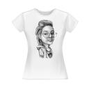 Belle caricature féminine dans un style exagéré en noir et blanc comme cadeau imprimé sur un t-shirt