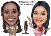 Two Persons Podcast Interview Cartoon