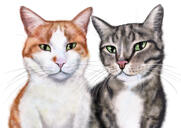 Portrait de caricature de deux chats à partir de photos avec fond simple