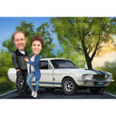 Couple with Dream Car Caricature from Photos