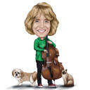 Карикатурный рисунок владельца с собакой и кошкой в полном цветном стиле для любителей домашних животных