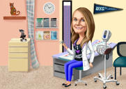 Karikatura doktora v kanceláři