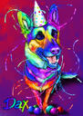 Retrato de caricatura de cão em aquarela com uma cor de fundo