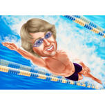 Карикатура профессионального пловца в цветном стиле по фотографиям
