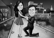 Caricatura di proposta di coppia con sfondo personalizzato