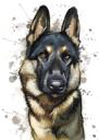 Cute Natural Watercolor Style German Shepherd Dog Portrait from Photos