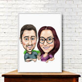 Print on Poster of Exaggerated Style Couple Caricature in Color