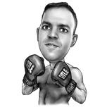 Boxing Champion Caricature in Black and White