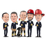 Dessin caricatural d'un groupe de pompiers