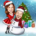Merry Christmas Snowman Couple Caricature