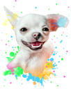 White Dog Cartoon Portrait in Watercolor Style from Photo