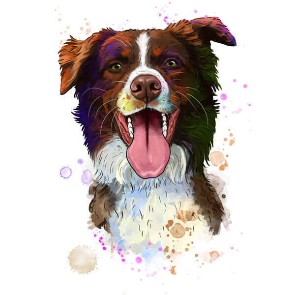 Retrato de desenho animado de cão pastor australiano em aquarelas naturais, desenhado à mão na foto