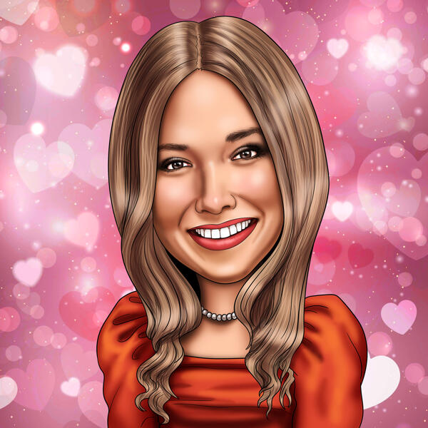 Female Caricature Drawing with Hearts