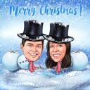 Caricature de bonhomme de neige d'un couple joyeux Noël
