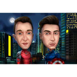 Solo Boys Superhero Caricature with City Background