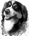 Portret de câine de munte bernez din grafit în stil acuarelă