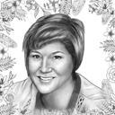 Retrato feminino desenhado à mão em estilo preto e branco de fotos