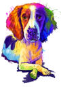 Retrato de desenho animado de Spaniel de corpo inteiro de fotos em estilo aquarela arco-íris
