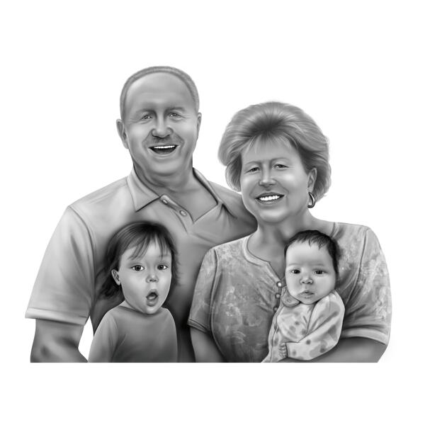 Morföräldrar med barn porträttering teckning