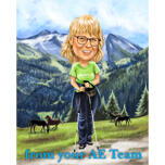 Hiking Caricature with Background